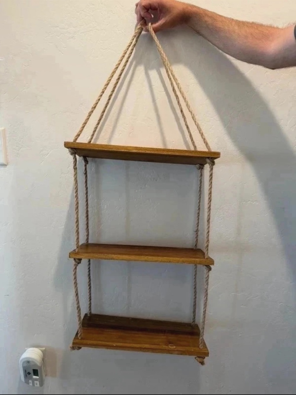 Rustic Hanging Rope Shelf - Brown